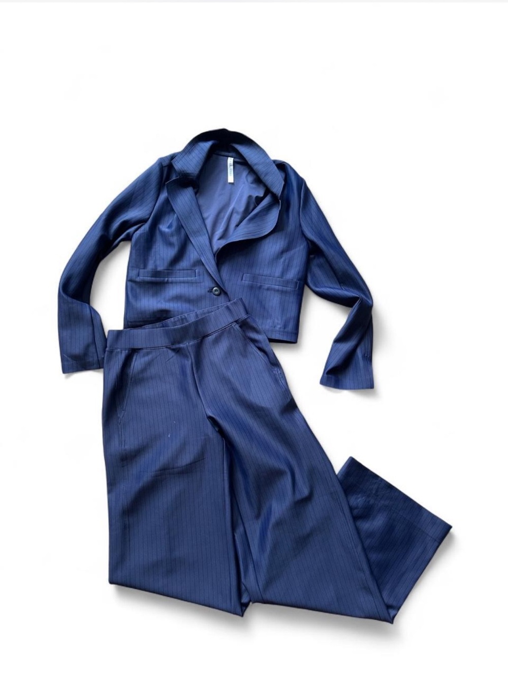 Fabletics Navy Blue Pinstripe Pantsuit Set